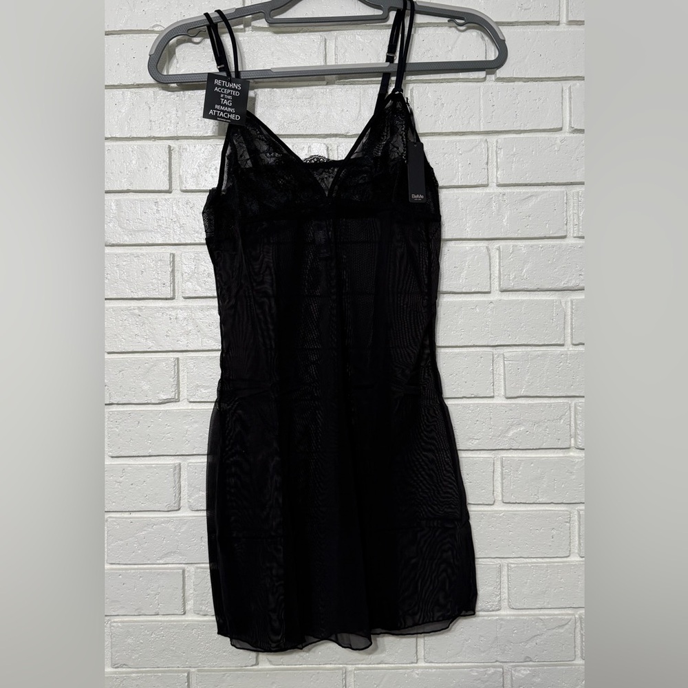 NWT Black Lace Chemise Medium Sheer Lingerie Slip